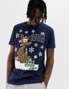 Brave Soul Holidays Drunk Reindeer T-shirt - Navy