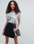 Asos Design Christmas T-shirt With Retro Mickey Minnie License - Gray