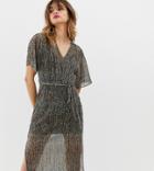 River Island T-shirt Dress With Tie Waist In Metallic Animal Print Plisse - Multi