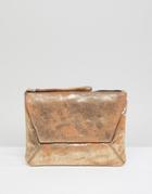 Oasis Fold Over Metallic Clutch - Gold