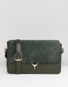 Paul Costelloe Real Leather Cross Body Bag With Horeshoe Clasp Closure - Green