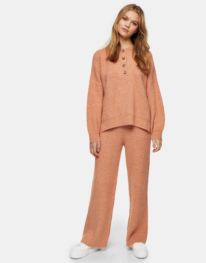 Topshop Knitted Pants In Rose Pink-brown