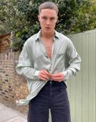 Asos Design Oversized Satin Shirt In Sage Green