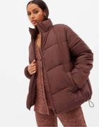 New Look Boxy Puffer Jacket In Dark Brown
