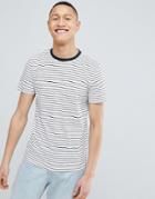 Selected Homme T-shirt With Stripe And Contrast Neck - White