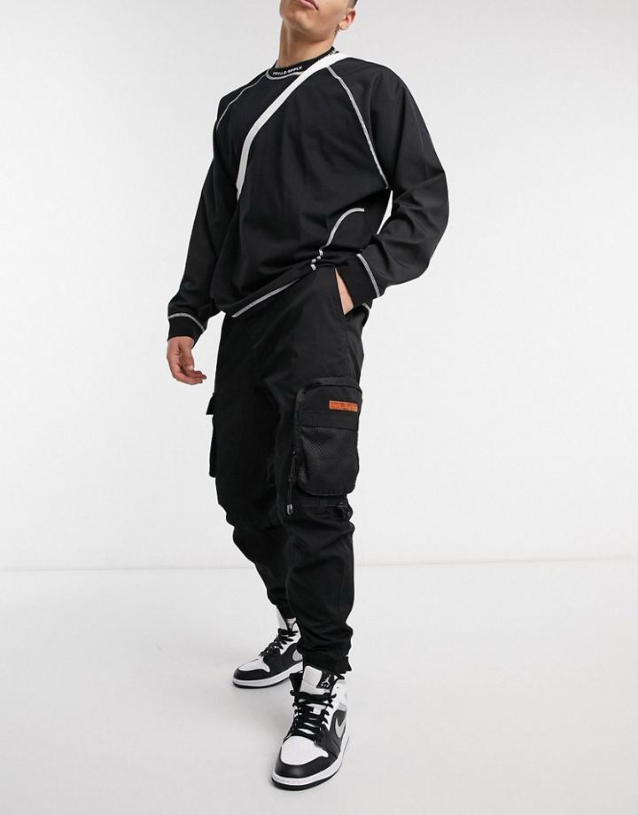 Bershka Contrast Multipocket Cargo Pants In Black
