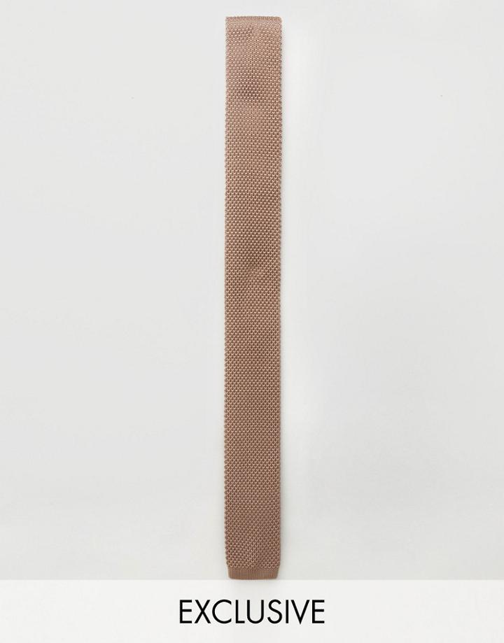 Noak Knitted Slim Square Tie - Stone