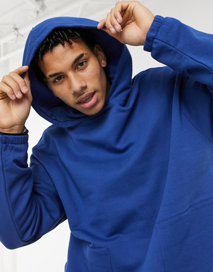 Asos Design Oversized Hoodie With Square Pockets In Dark Blue-blues