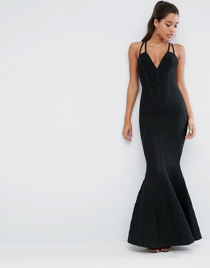 Asos Premium Bandage High Apex Maxi Dress - Black