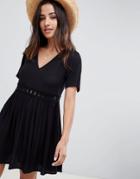 Asos Design Smock Mini Dress With Lace Insert - Black