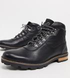 Ben Sherman Wide Fit Hiker Lace-up Ankle Boots Black Leather