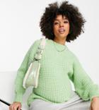 Asos Design Maternity Chunky Sweater With Crew Neck In Textured Stitch In Green