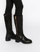 Ravel Biker Chunky Leather Knee Boots - Black