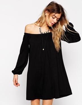 Asos Swing Dress With Off Shoulder Gypsy Detail - Black