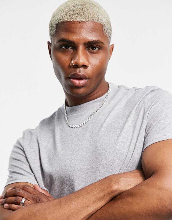 Asos Design Organic T-shirt With Crew Neck In Gray Heather-grey