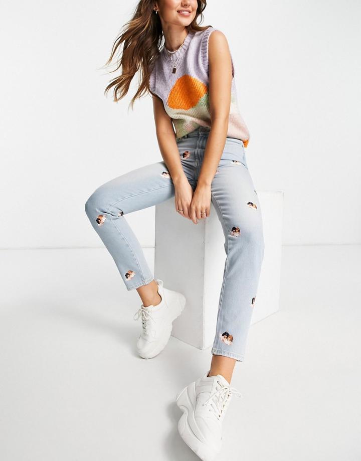 Fiorucci Relaxed Mom Jeans In All Over Mini Angels-blues