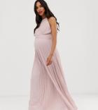 Tfnc Maternity Bridesmaid Exclusive High Neck Pleated Maxi Dress In Taupe-beige