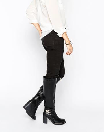 Park Lane Block Heeled Knee Boots - Black