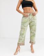 One Teaspoon Bandits Camo Straight Leg Jean With Leopard Detail-green