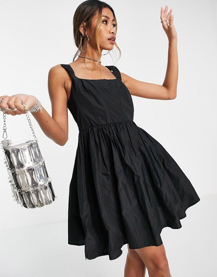 Topshop Taffeta Mini Dress In Black