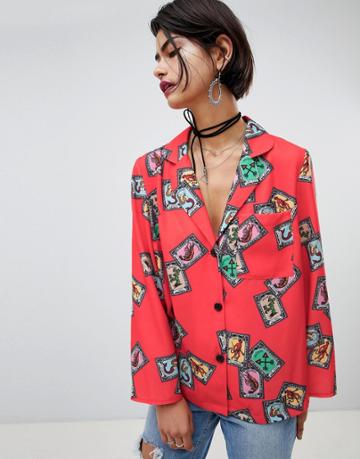 Ragyard Card Print Shirt - Red