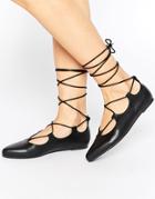 Truffle Collection Stella Ghillie Flat Shoes - Black Pu