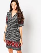 Yumi Shirt Dress With Pussybow In Border Print