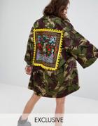 Reclaimed Vintage Inspired Kimono In Camo With Back Patch - Green