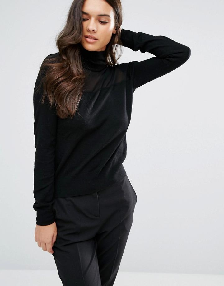 Sisley Turtleneck With Sheer Woven Panel - Black