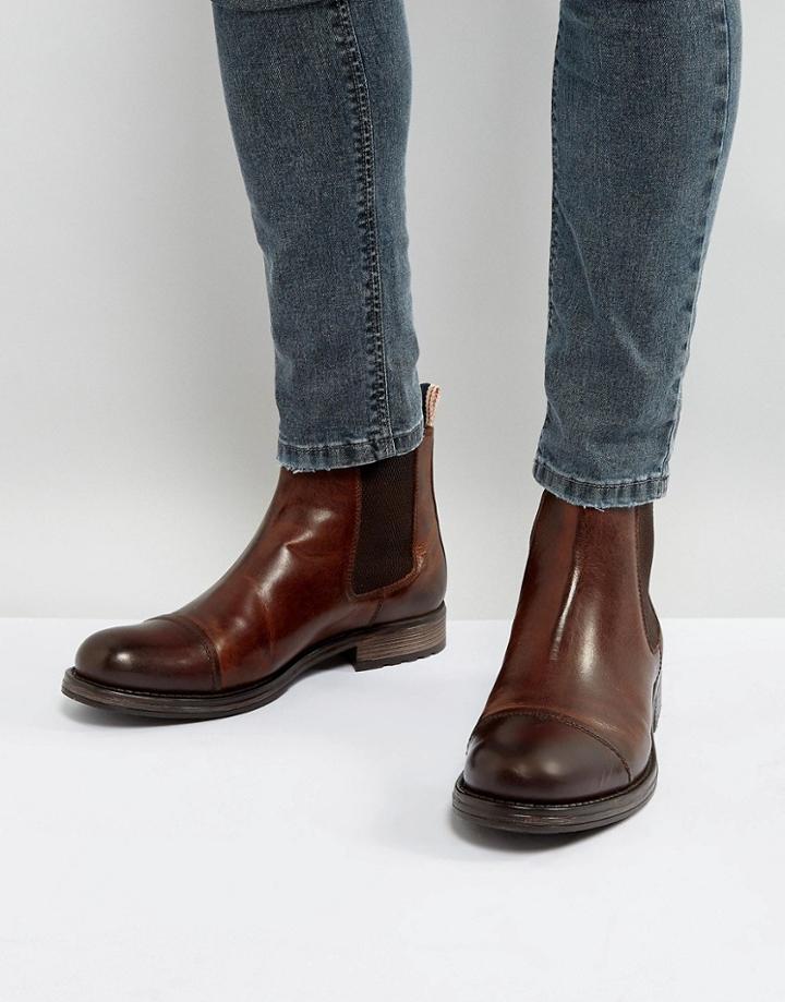 Jack & Jones Greg Leather Chelsea Boots - Brown