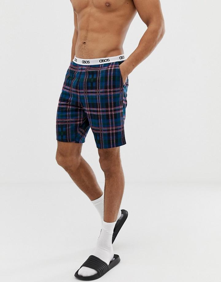 Asos Design Lounge Pyjama Shorts In Navy Check With Pink Highlight