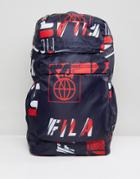 Fila Rouke All Over Logo Print Backpack In Navy - Navy