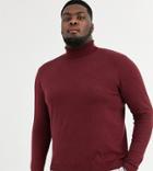 Asos Design Plus Roll Neck Cotton Sweater In Burgundy