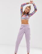Bershka Belted Cargo Pants In Lilac-purple