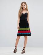 M Missoni Multi Wool Mix Knit Ziz Zag A Line Skirt - Black