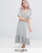Monki Contrast Ruffle Hem Dress - Gray