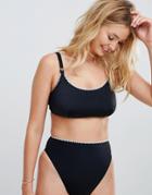 Asos Design Recycled Fuller Bust Mix And Match Blanket Stitch Crop Bikini Top Dd-g-black