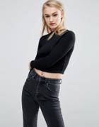 Asos Crop Top In Rib With Long Sleeves - Black