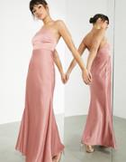 Asos Edition Satin Square Neck Maxi Dress With Tie Back In Dusky Rose-pink