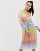 Asos Design Pleated Glitter Rainbow Midi Tea Dress - Multi