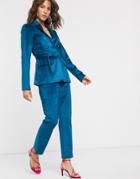 Fashion Union Tailored Pants In Teal Velvet-blues