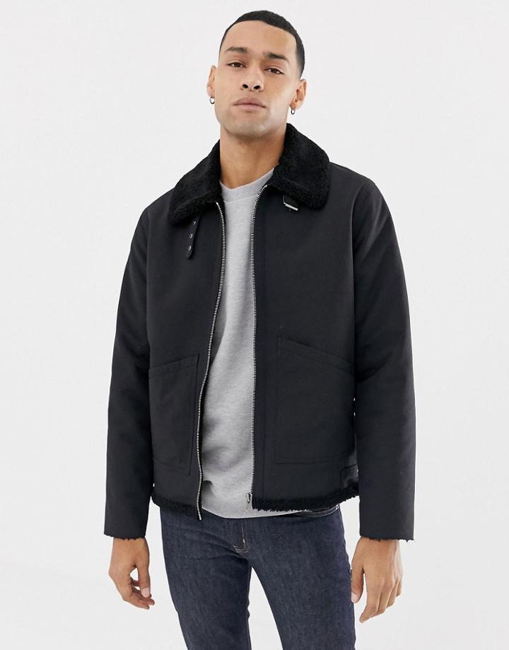 Asos Design Flight Jacket With Fleece Lining In Black - Black