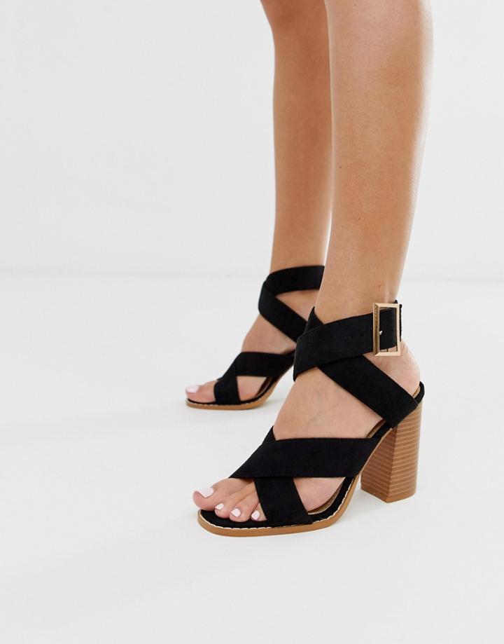 Raid Abree Black Stacked Block Heeled Sandals - Black