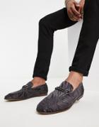 Asos Design Velvet Loafers In Gray With Chain Snaffle With Contrast Sole