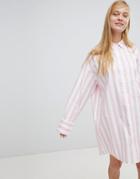 Monki Stripe Oversized Shirt Dress - Pink