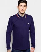 Pretty Green Polo Shirt With Tipping Long Sleeves - Blue