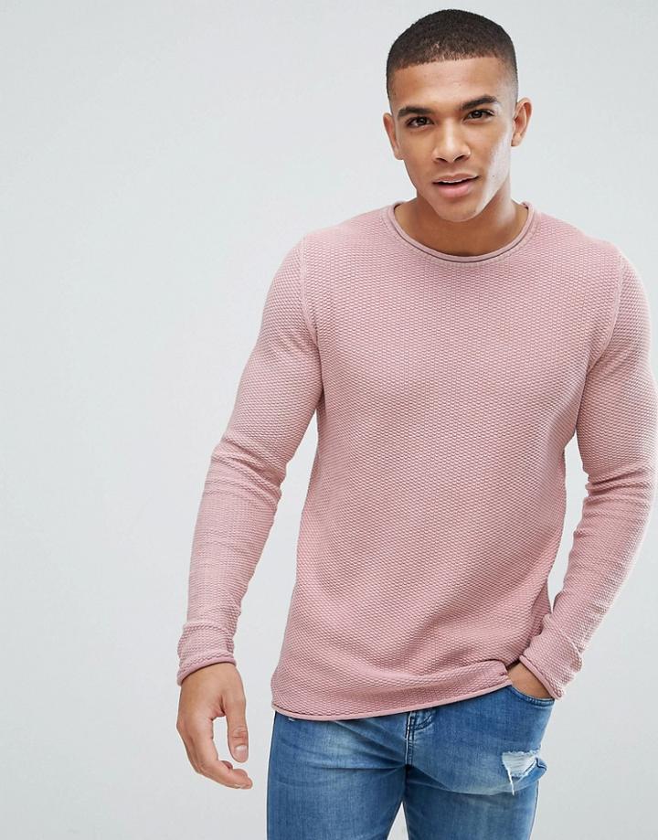 New Look Waffle Knit Sweater With Acid Wash In Pink - Pink