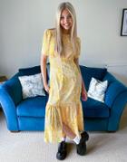Asos Design Pephem Midi Tea Dress In Yellow Floral Print-multi