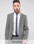 Heart And Dagger Skinny Blazer In Monochrome Herringbone - White