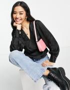 New Look Satin Wrap Blouse With Peplum Hem In Black